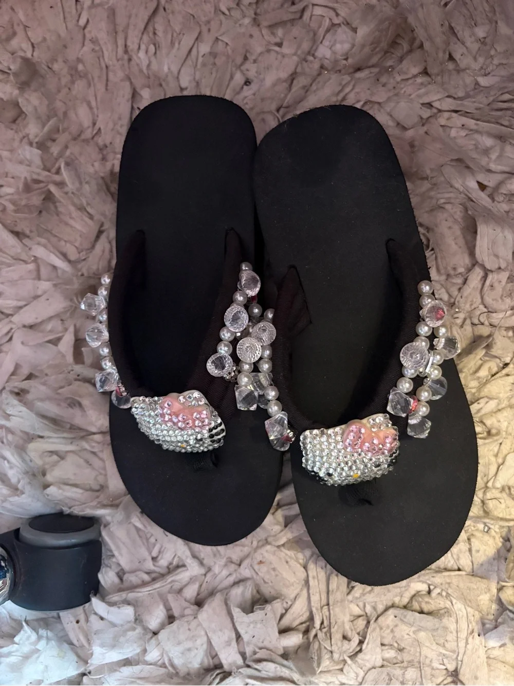 Hello kitty black platform flip flops